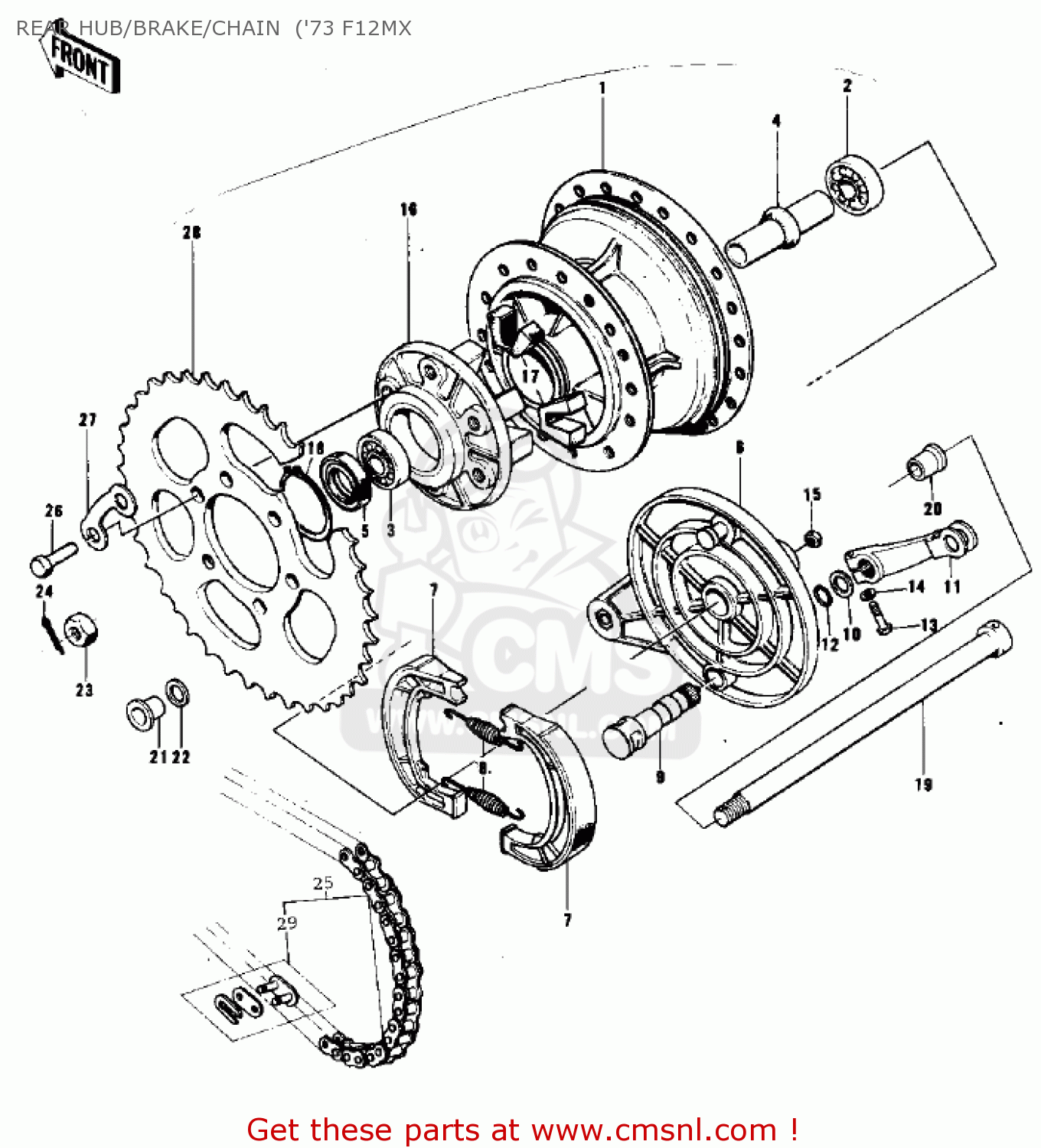 REAR HUB/BRAKE/CHAIN  ('73 F12MX KX450 1974