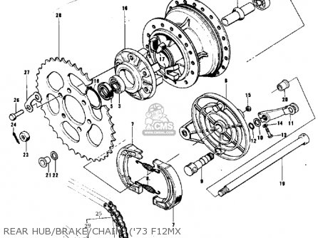 REAR HUB/BRAKE/CHAIN  ('73 F12MX - KX450 1974