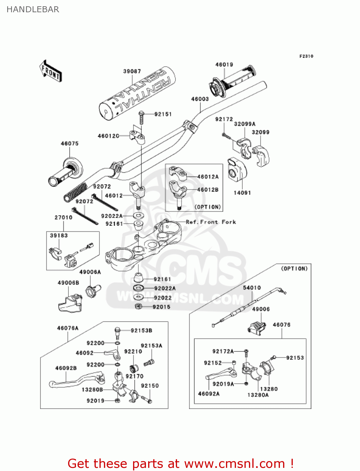 HANDLEBAR KX450D7F KX450F 2007 USA CANADA
