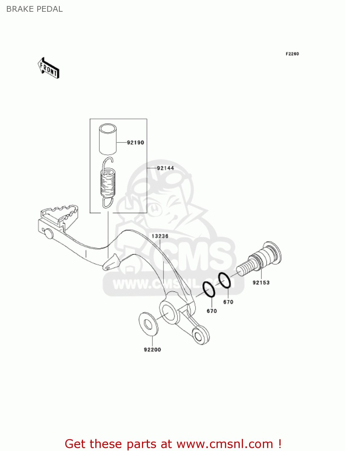 BRAKE PEDAL KX450D7F KX450F 2007 USA CANADA