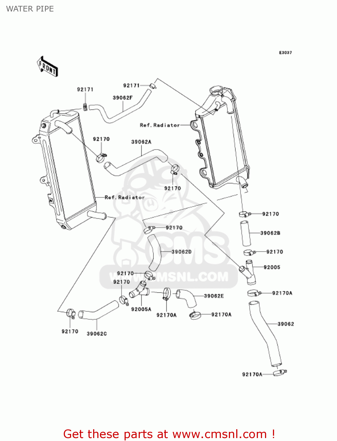 WATER PIPE KX450D7F KX450F 2007 USA CANADA