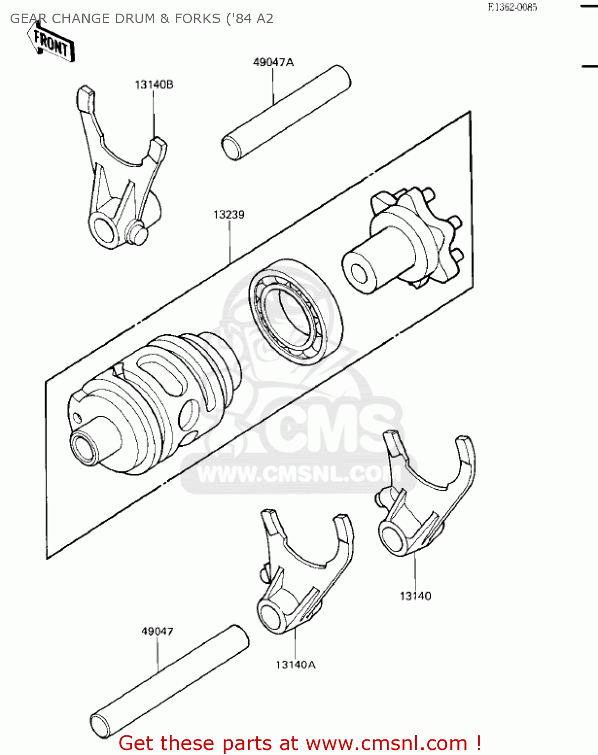 GEAR CHANGE DRUM & FORKS ('84 A2 KX500-A1 KX500 1983 USA CANADA
