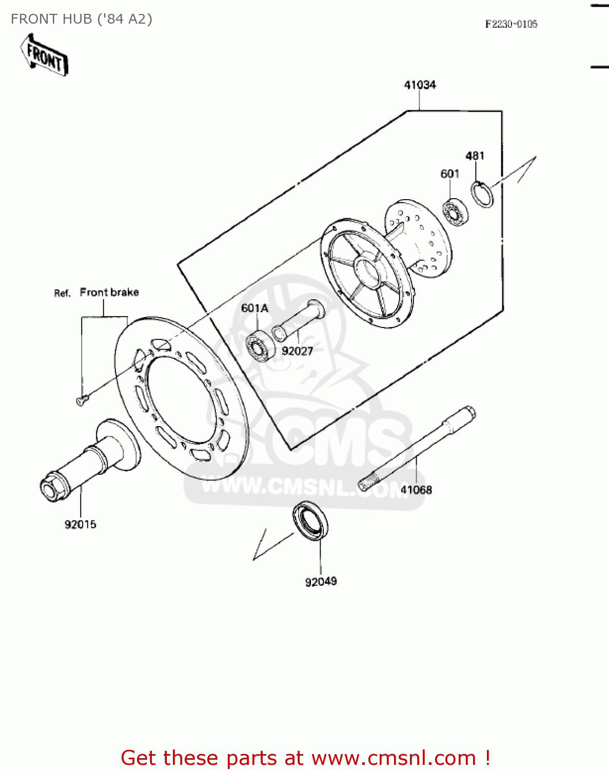 FRONT HUB ('84 A2) KX500-A1 KX500 1983 USA CANADA