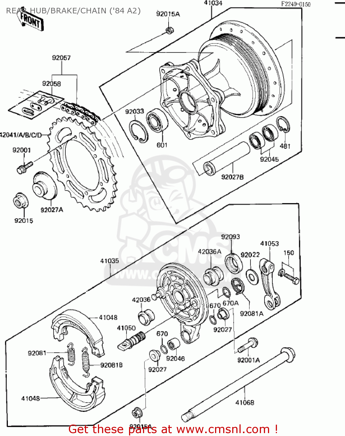 REAR HUB/BRAKE/CHAIN ('84 A2) KX500-A1 KX500 1983 USA CANADA