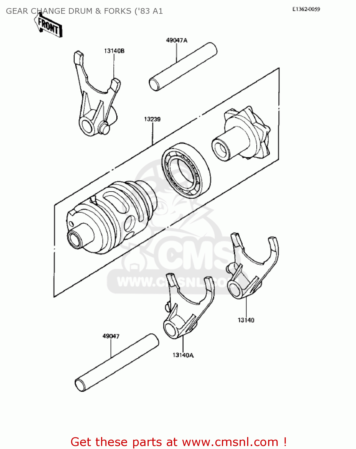 GEAR CHANGE DRUM & FORKS ('83 A1 KX500-A1 KX500 1983 USA CANADA