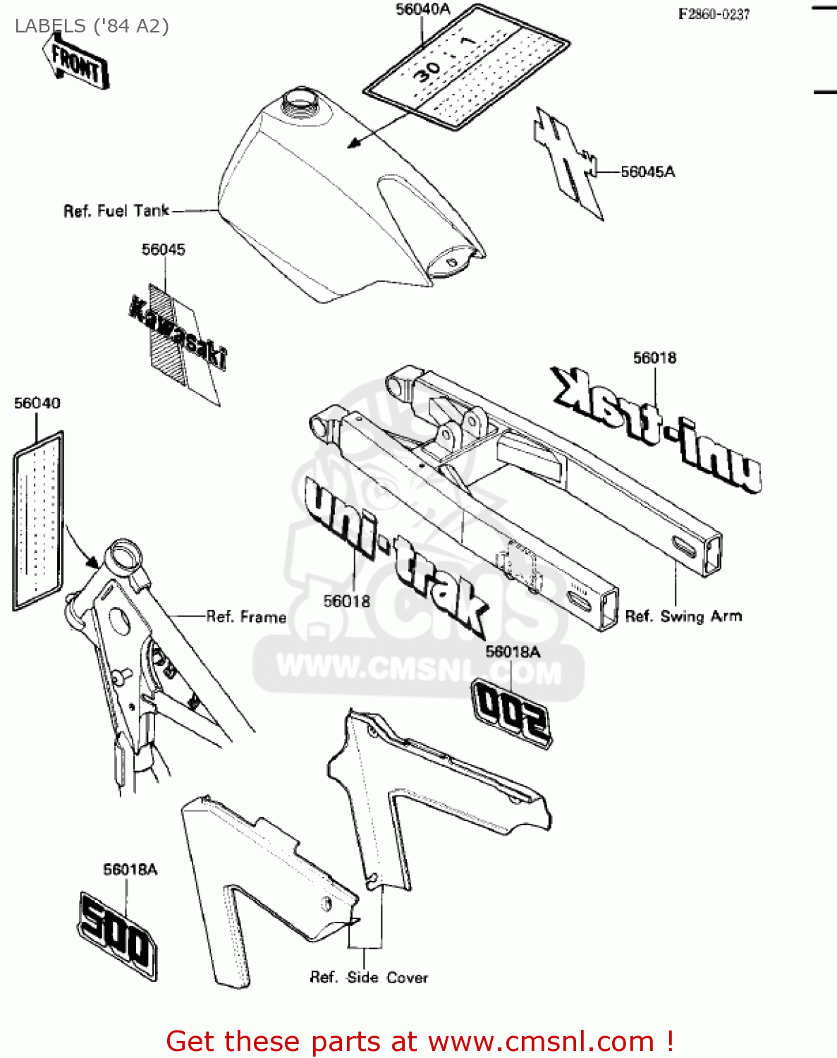 LABELS ('84 A2) KX500-A1 KX500 1983 USA CANADA
