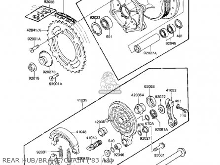 REAR HUB/BRAKE/CHAIN ('83 A1) - KX500-A1 KX500 1983 USA CANADA