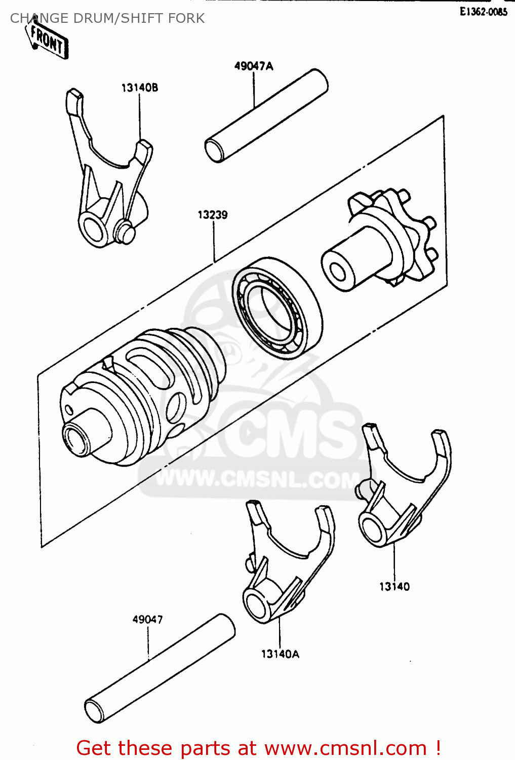 CHANGE DRUM/SHIFT FORK KX500-B1 1985 EUROPE UK AL