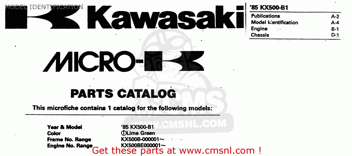 MODEL IDENTIFICATION KX500-B1 1985 EUROPE UK AL