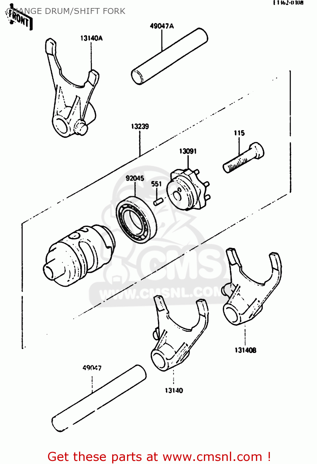 CHANGE DRUM/SHIFT FORK KX500-B2 1986 EUROPE UK AL