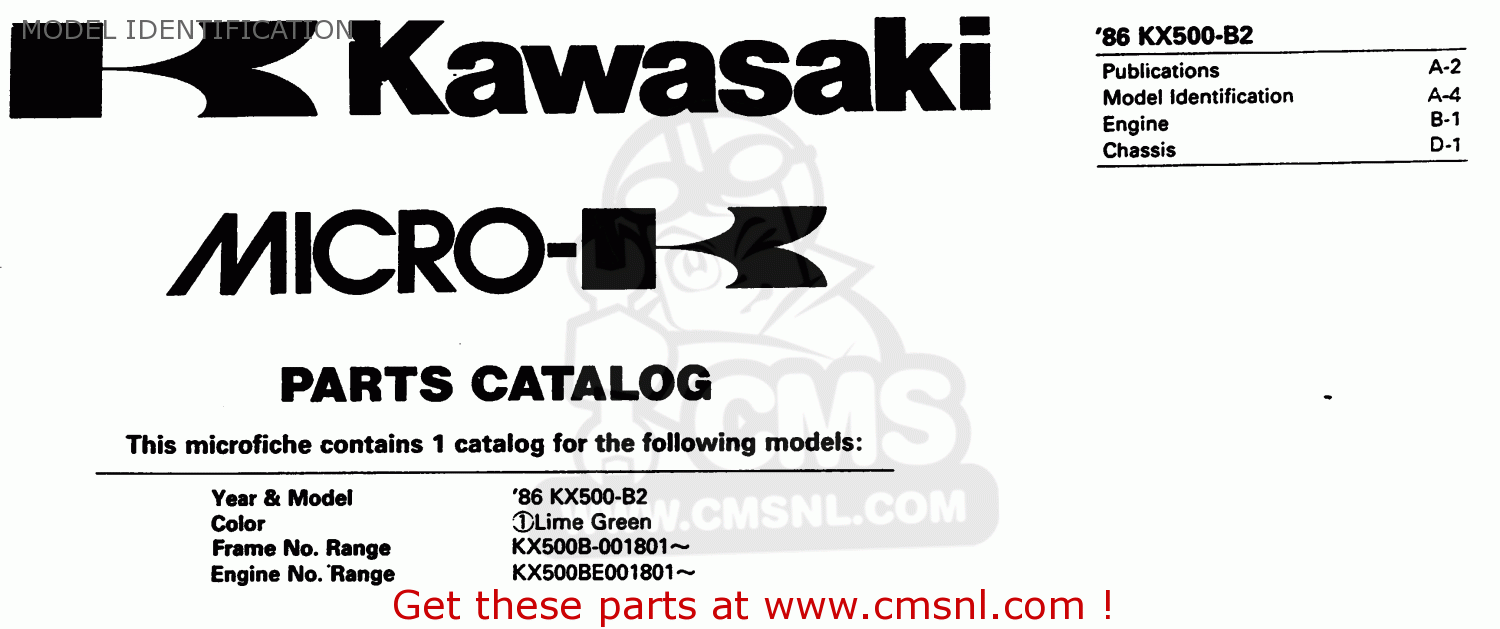 MODEL IDENTIFICATION KX500-B2 1986 EUROPE UK AL