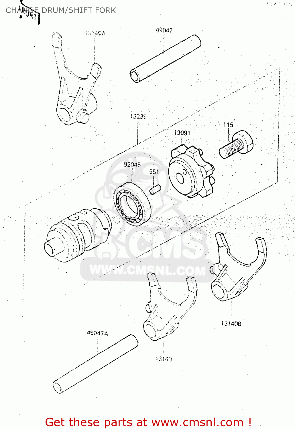 CHANGE DRUM/SHIFT FORK KX500-C1 1987 EUROPE UK AL