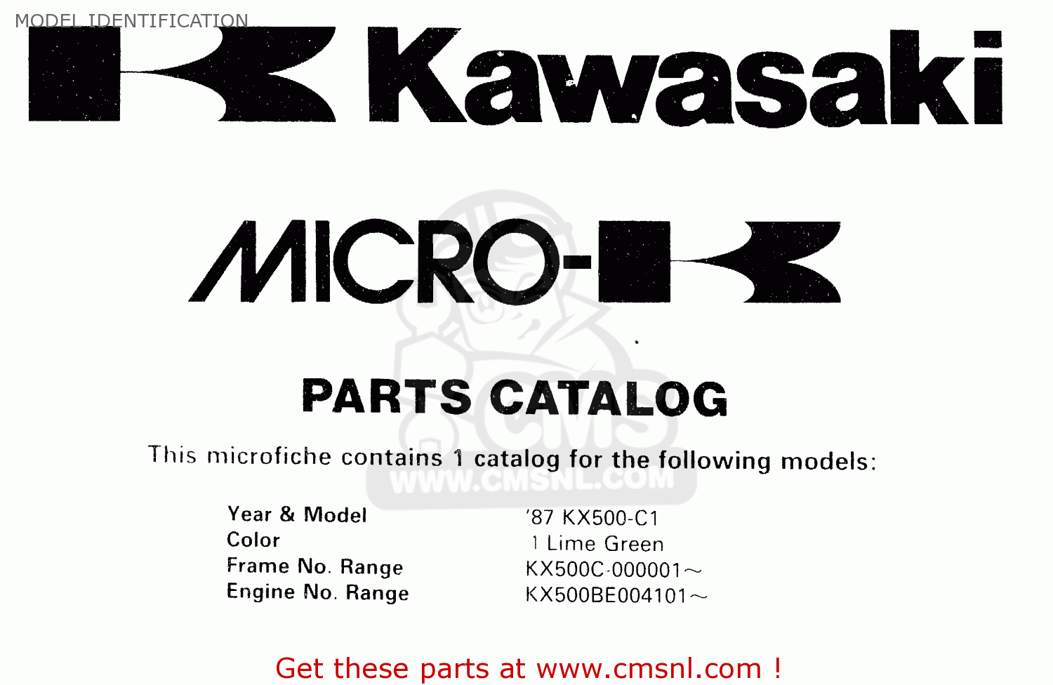 MODEL IDENTIFICATION KX500-C1 1987 EUROPE UK AL