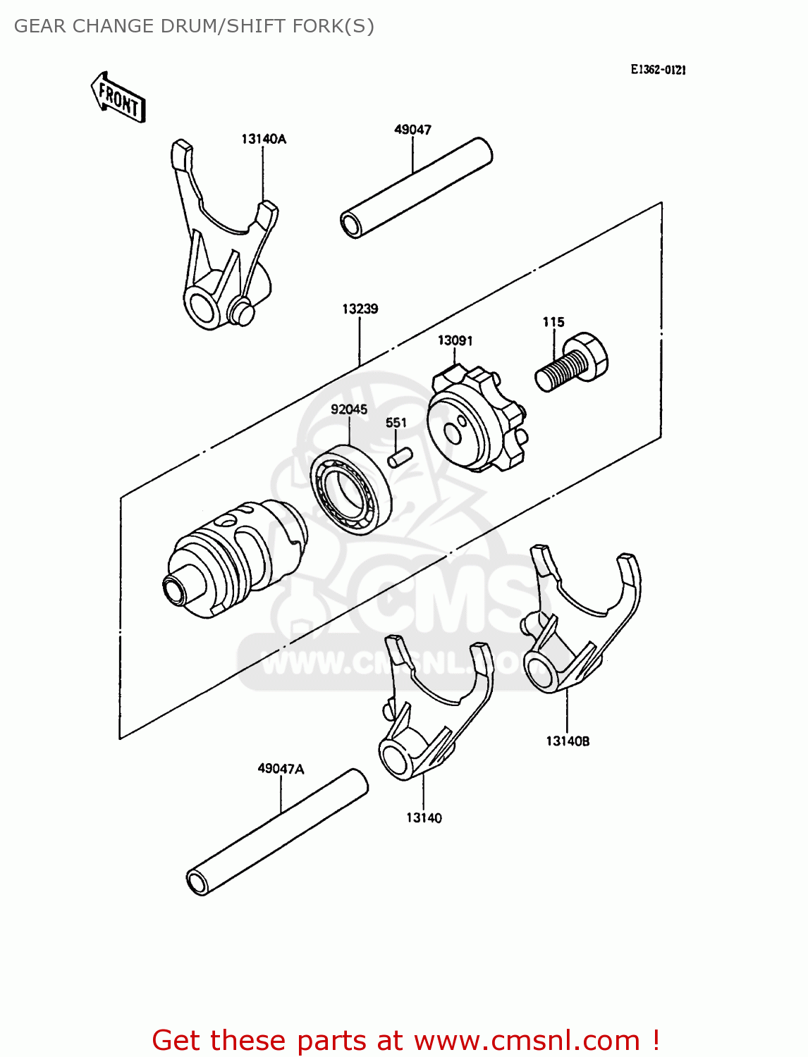 GEAR CHANGE DRUM/SHIFT FORK(S) KX500-D1 1988 EUROPE UK AL