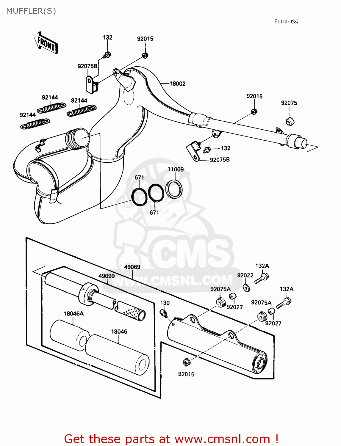 MUFFLER(S) KX500-D1 1988 USA CANADA