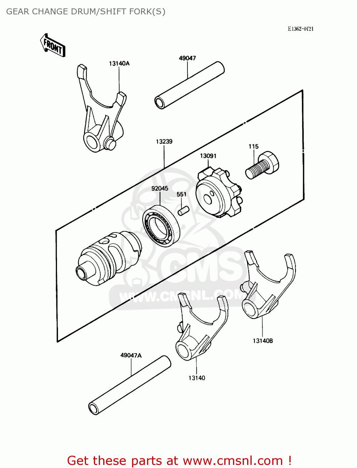 GEAR CHANGE DRUM/SHIFT FORK(S) KX500-D1 1988 USA CANADA