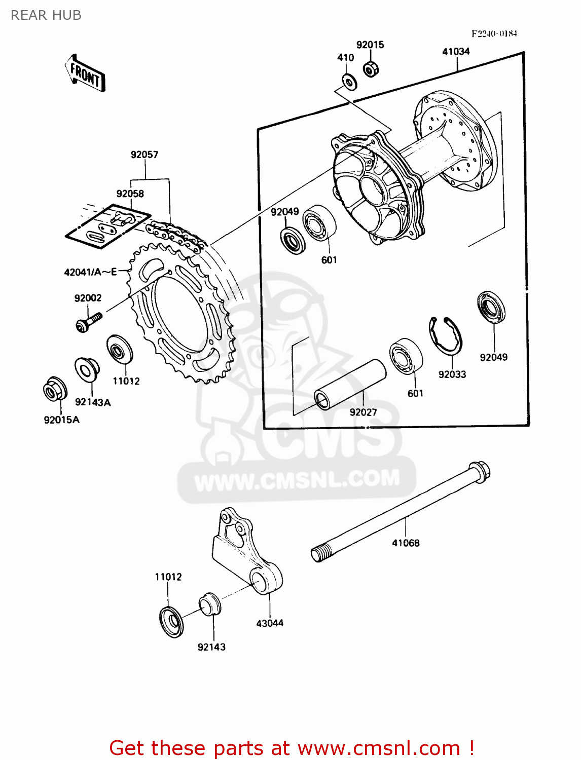 REAR HUB KX500-D1 1988 USA CANADA