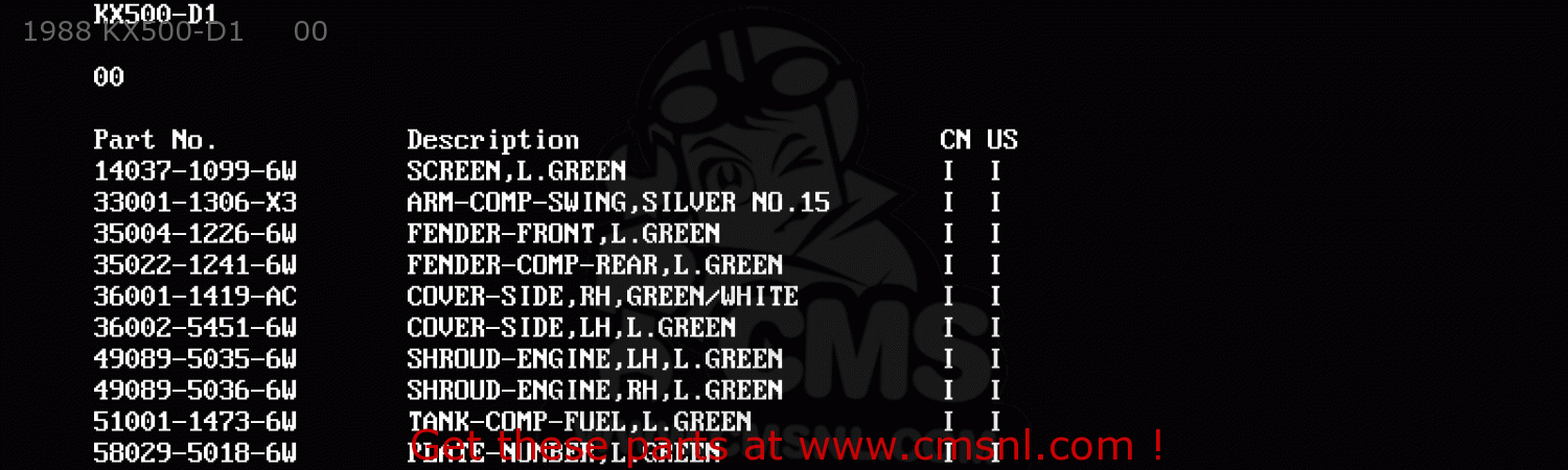 1988 KX500-D1     00 KX500-D1 1988 USA CANADA