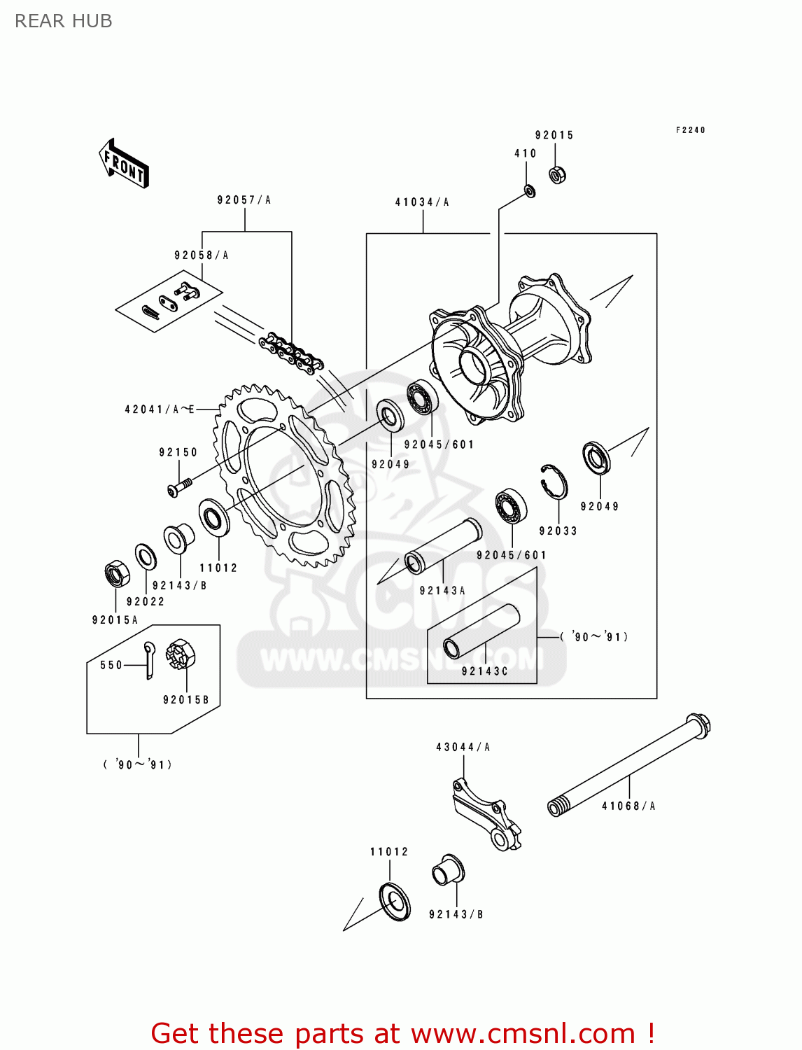 REAR HUB KX500-E1 1989 USA CANADA