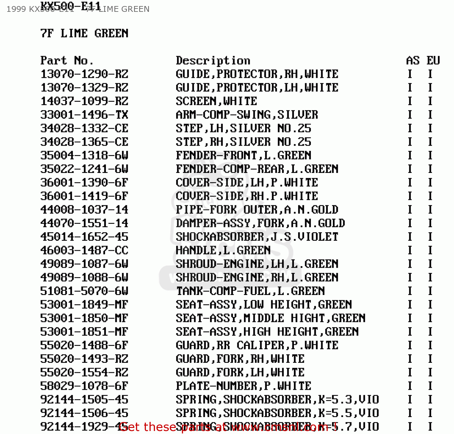 1999 KX500-E11    7F LIME GREEN KX500-E10 1998 EUROPE AS