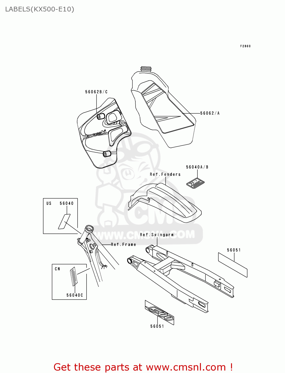 LABELS(KX500-E10) KX500-E10 1998 USA CANADA