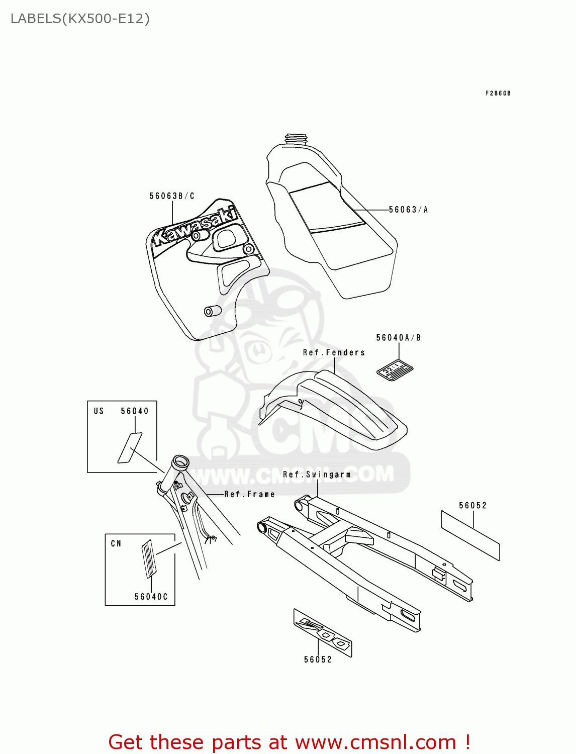 LABELS(KX500-E12) KX500-E12 2000 USA CANADA