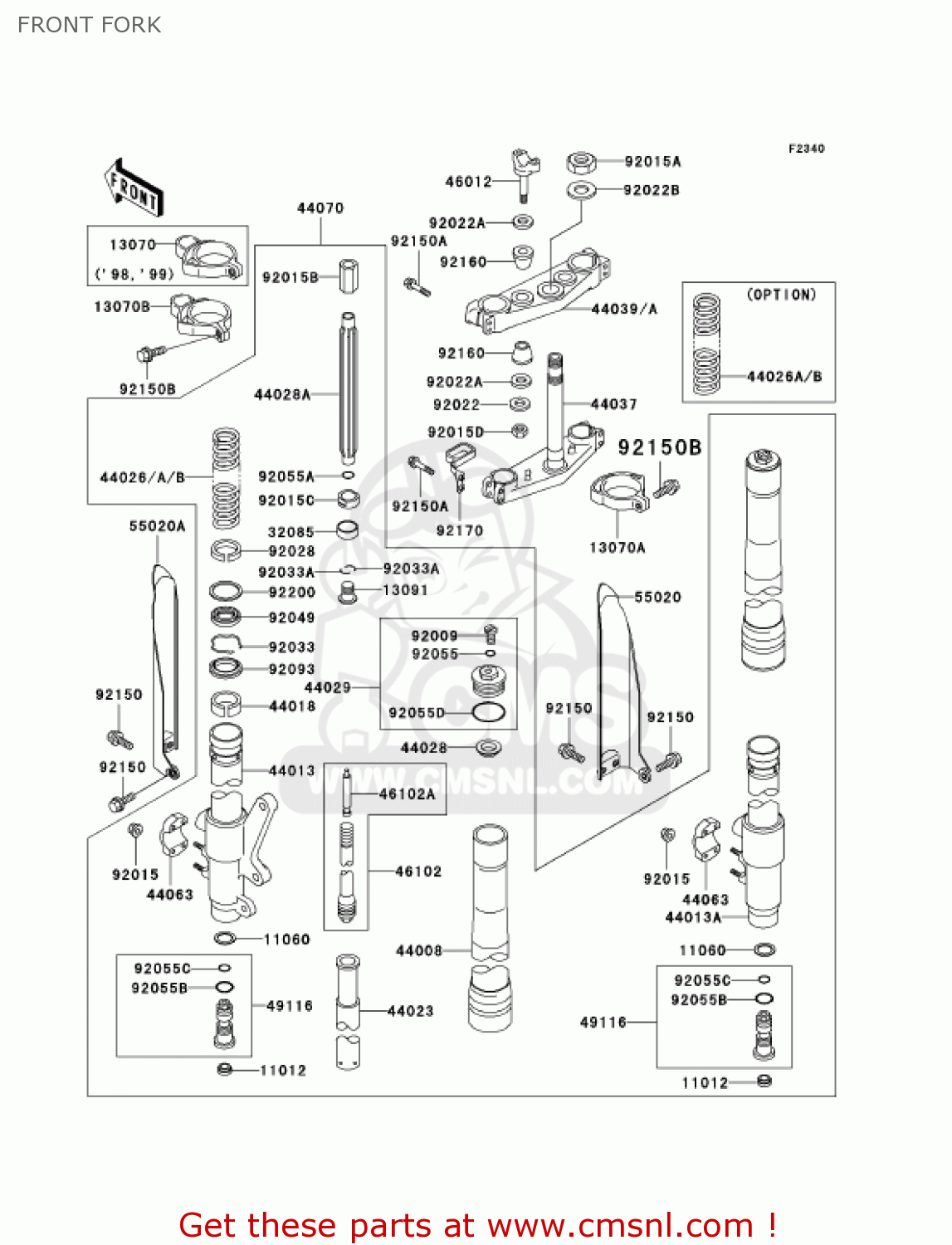 FRONT FORK KX500-E13 KX500 2001 USA CANADA