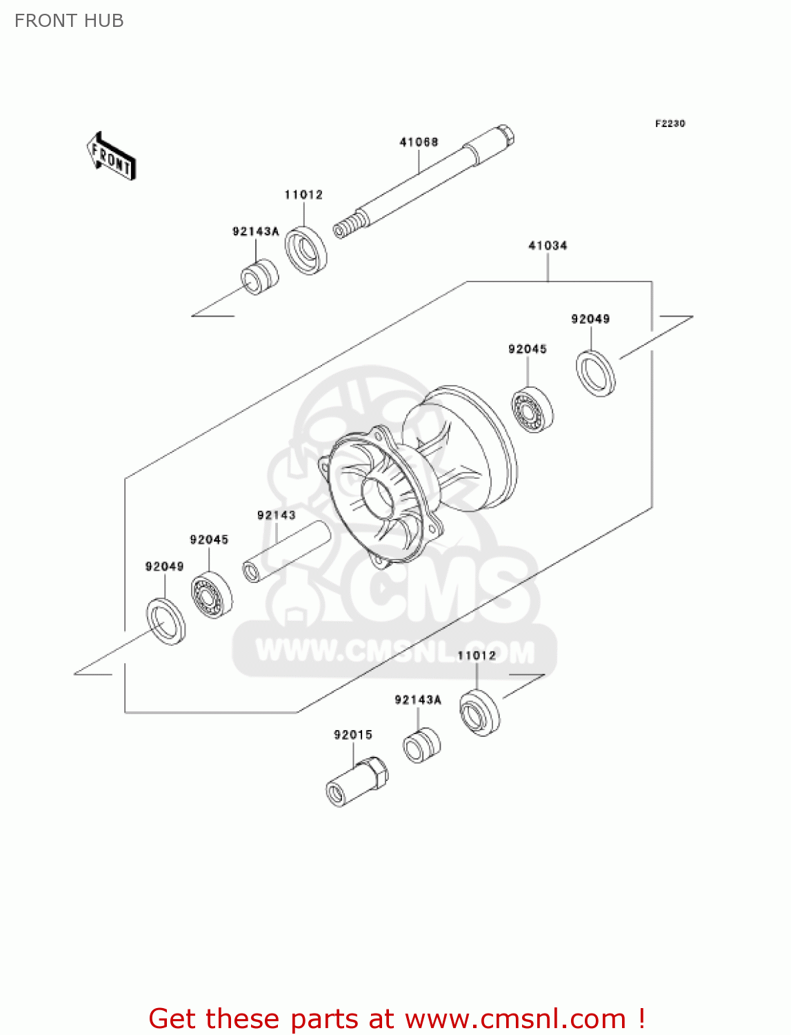 FRONT HUB KX500-E13 KX500 2001 USA CANADA