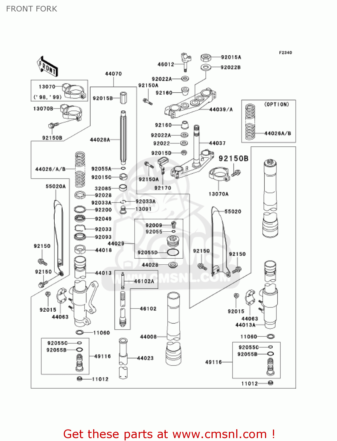 FRONT FORK KX500-E14 KX500 2002 USA CANADA