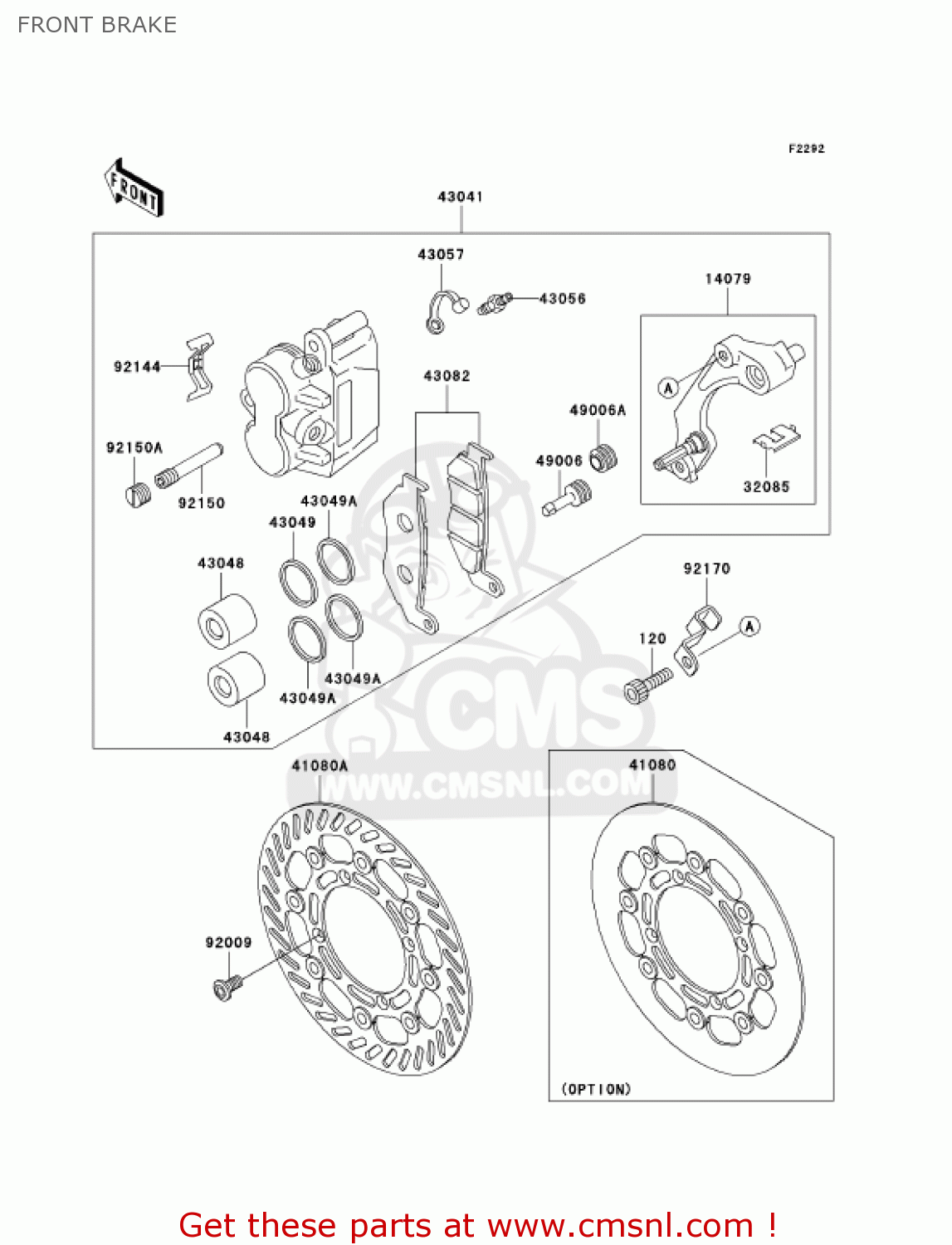 FRONT BRAKE KX500-E14 KX500 2002 USA CANADA