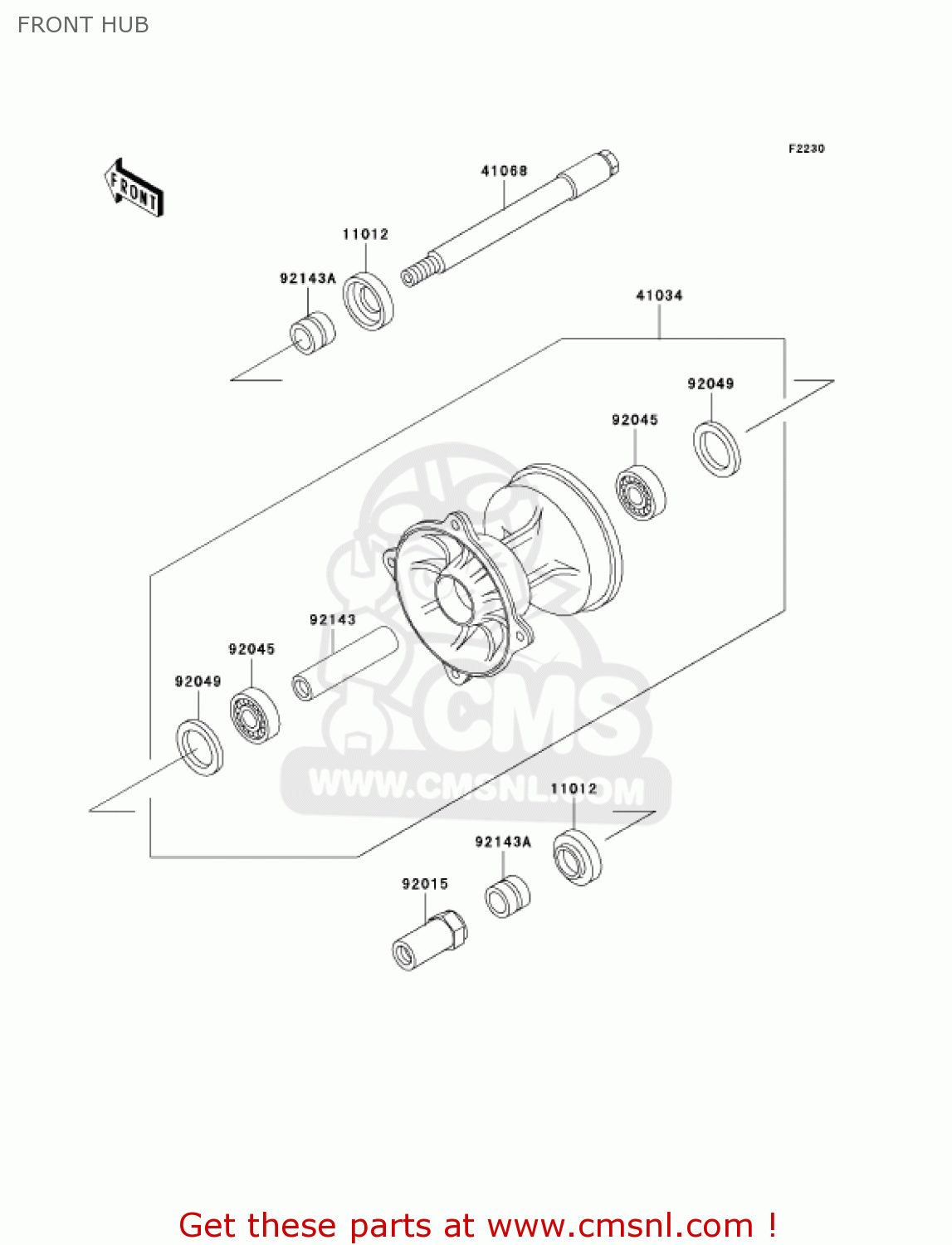 FRONT HUB KX500-E16 KX500 2004 USA CANADA