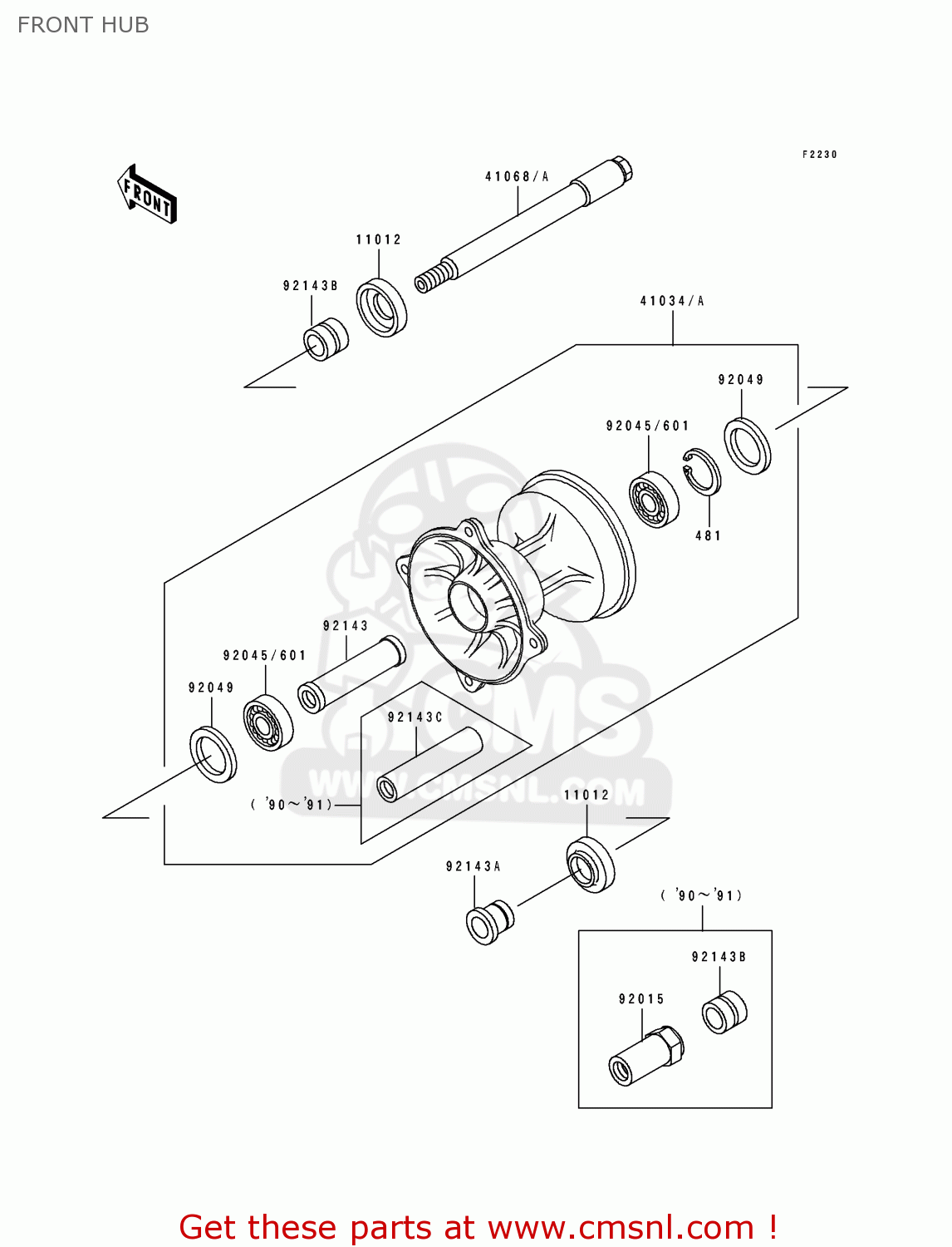 FRONT HUB KX500-E2 1990 EUROPE UK AL AS