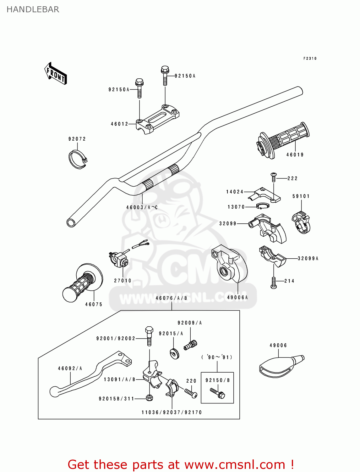 HANDLEBAR KX500-E2 1990 EUROPE UK AL AS