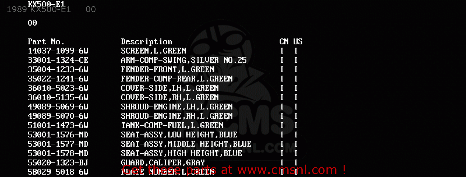 1989 KX500-E1     00 KX500-E2 1990 USA CANADA