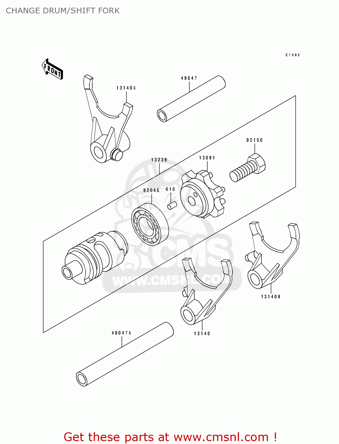 CHANGE DRUM/SHIFT FORK KX500-E3 1991 USA CANADA