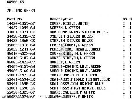1993 KX500-E5     7F LIME GREEN - KX500-E4 1992 EUROPE AS