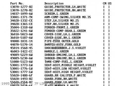 1995 KX500-E7     7F LIME GREEN - KX500-E4 1992 USA CANADA
