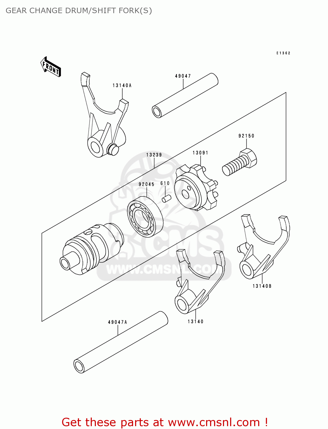 GEAR CHANGE DRUM/SHIFT FORK(S) KX500-E5 1993 USA CANADA