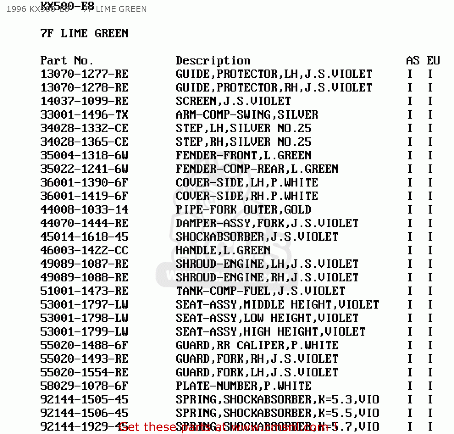 1996 KX500-E8     7F LIME GREEN KX500-E6 1994 EUROPE AS