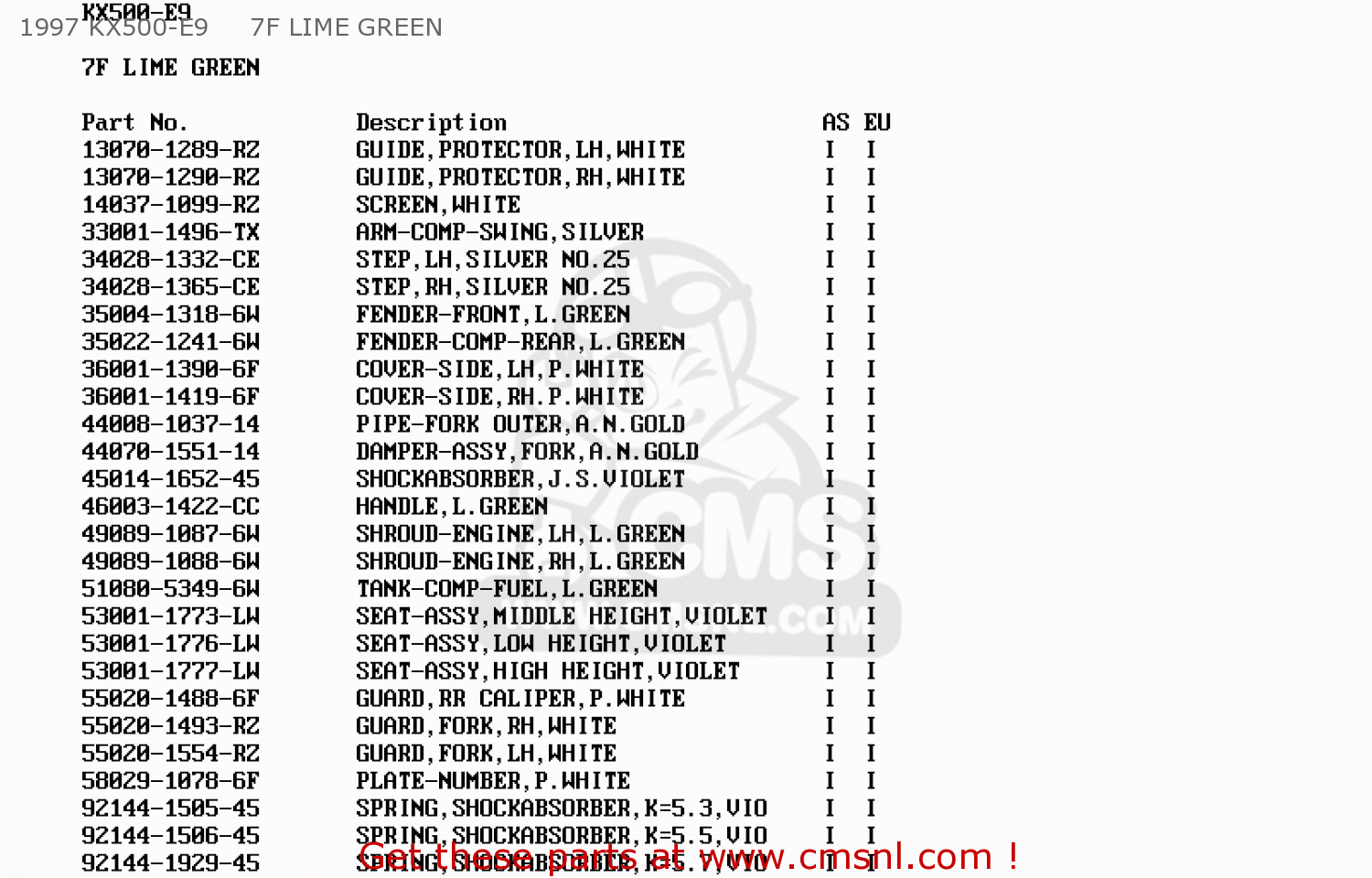 1997 KX500-E9     7F LIME GREEN KX500-E9 1997 EUROPE AS
