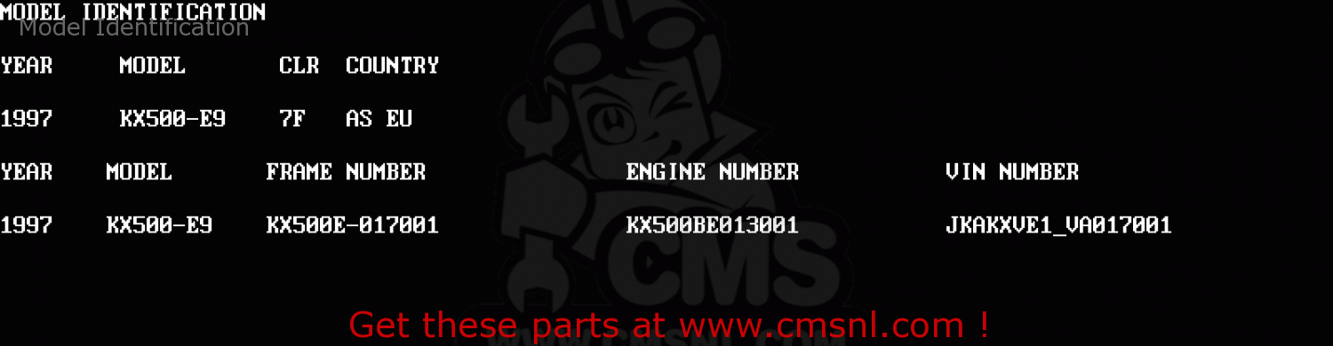 Model Identification KX500-E9 1997 EUROPE AS