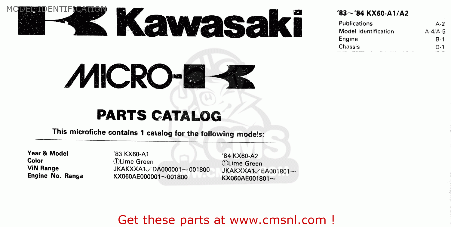 MODEL IDENTIFICATION KX60-A2 1984 A1/A2