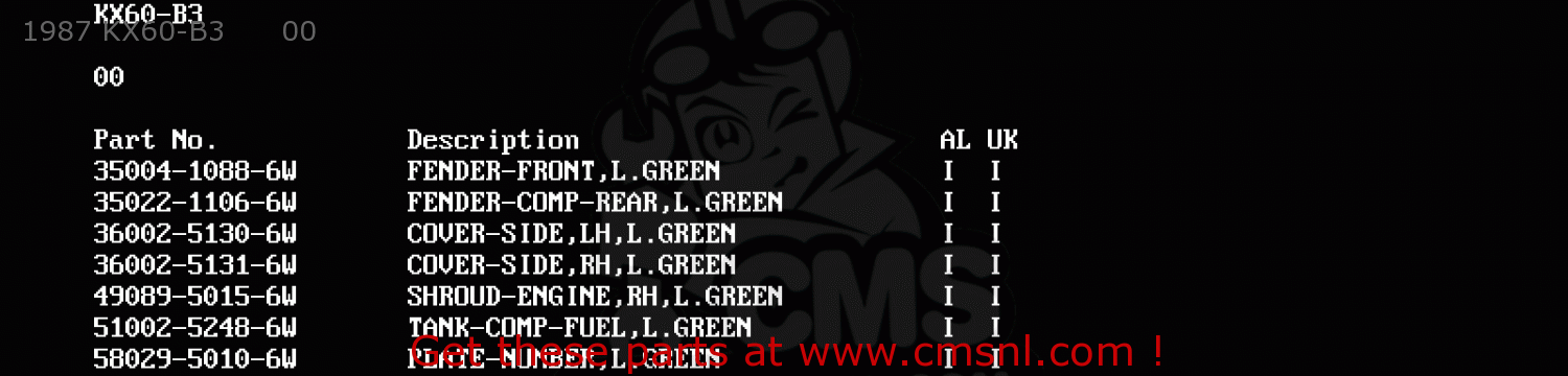 1987 KX60-B3      00 KX60-B1 1985 UNITED KINGDOM