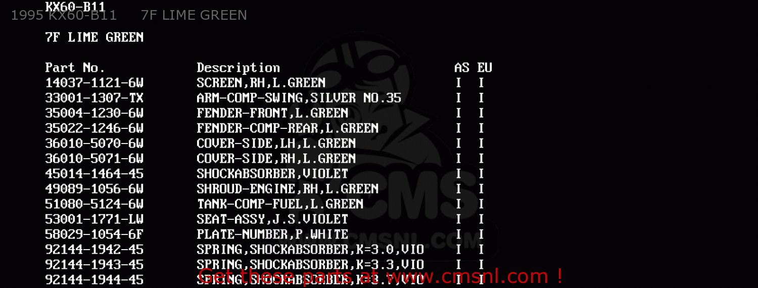 1995 KX60-B11     7F LIME GREEN KX60-B10 1994 EUROPE AS