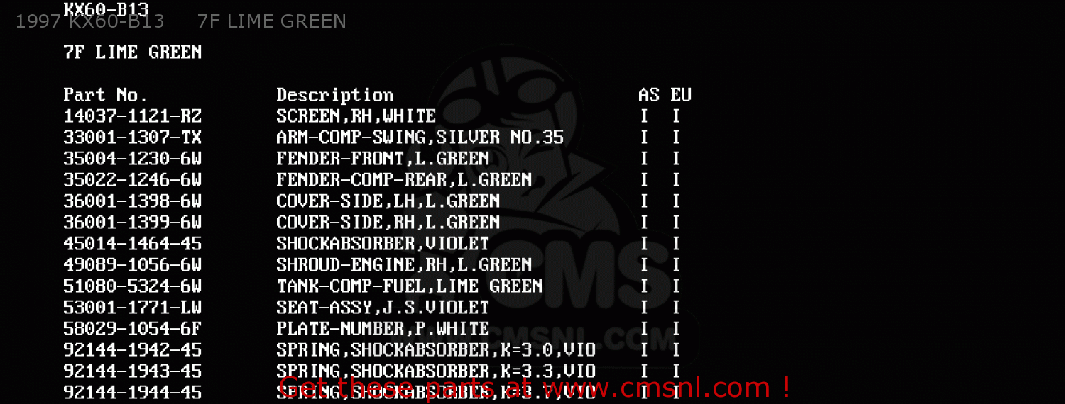 1997 KX60-B13     7F LIME GREEN KX60-B13 1997 EUROPE AS