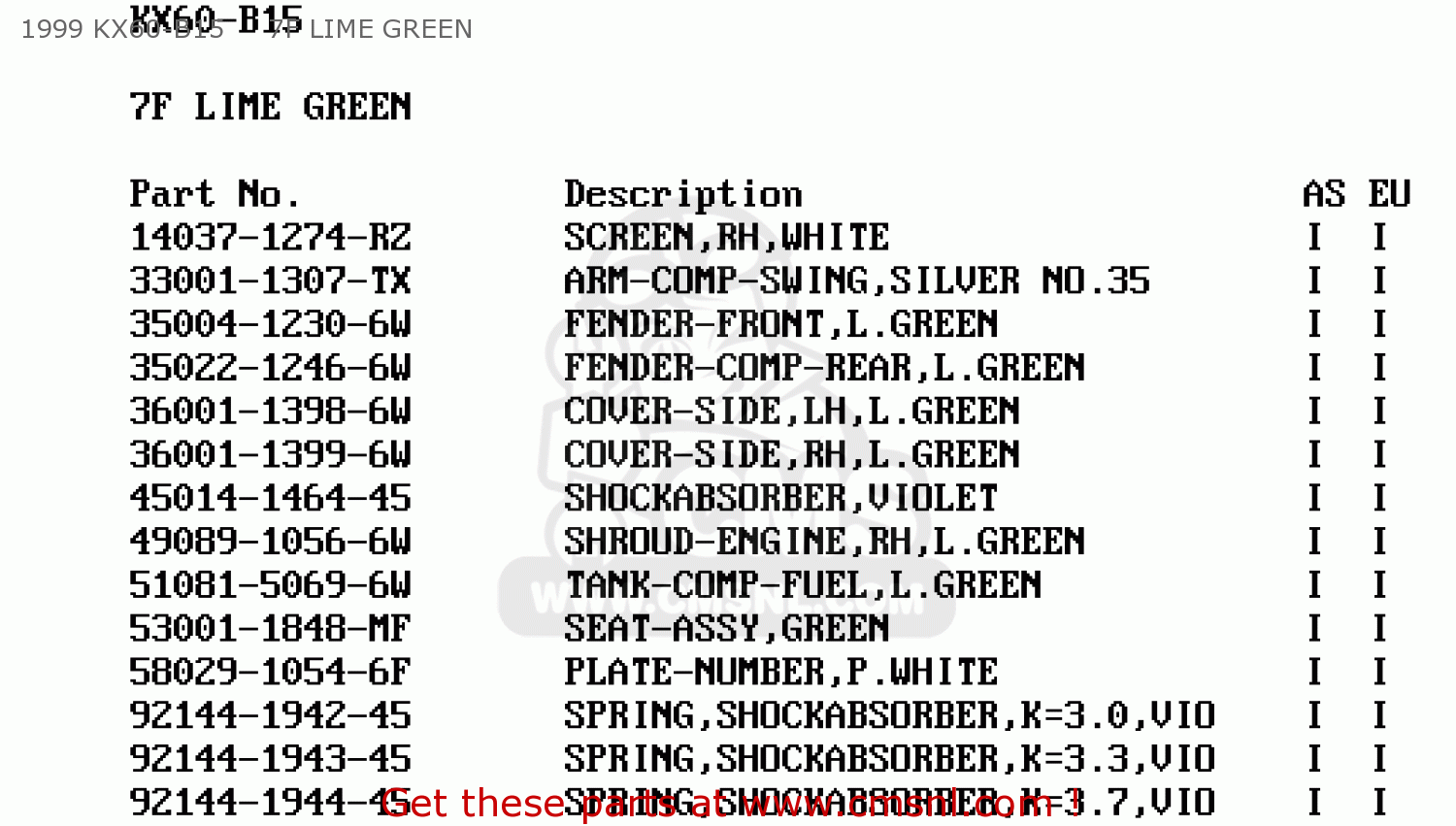 1999 KX60-B15     7F LIME GREEN KX60-B15 1999 EUROPE AS