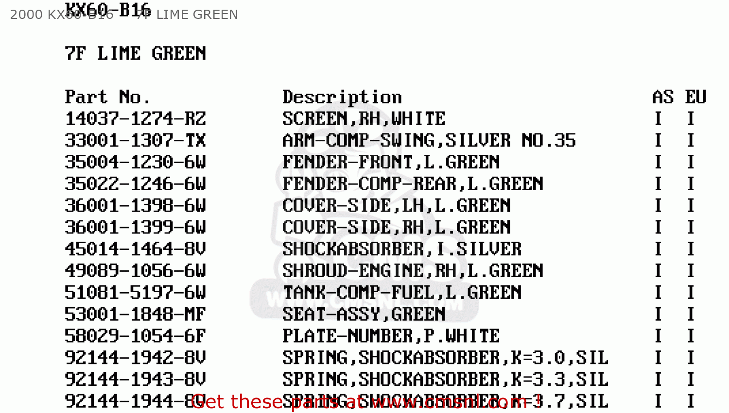 2000 KX60-B16     7F LIME GREEN KX60-B15 1999 EUROPE AS