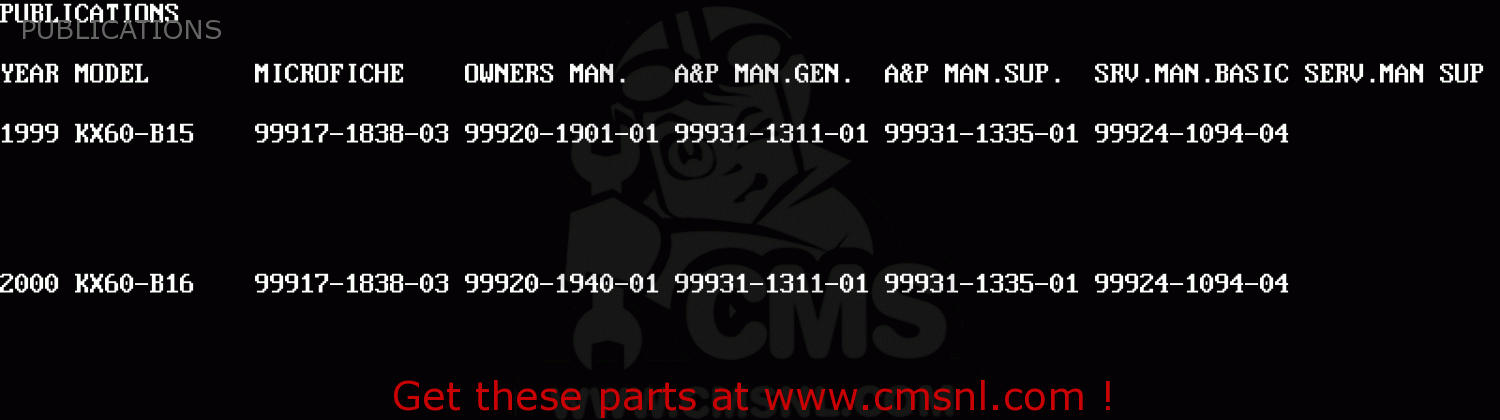 PUBLICATIONS KX60-B15 1999 USA CANADA