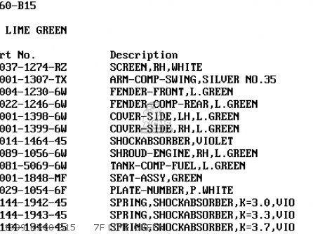 1999 KX60-B15     7F LIME GREEN - KX60-B16 2000 EUROPE AS