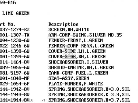 2000 KX60-B16     7F LIME GREEN - KX60-B16 2000 EUROPE AS